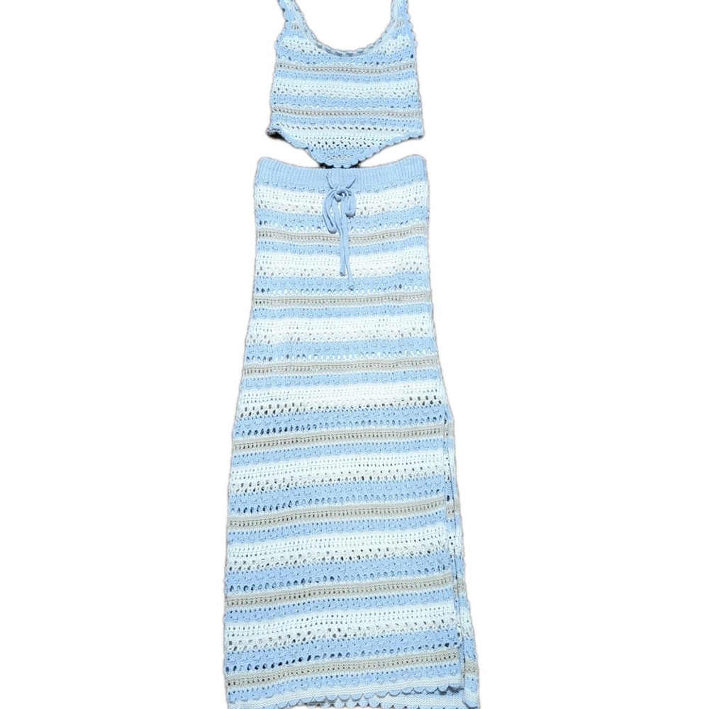Jessica Simpson Juniors XS Blue & Beige Crocheted Two-Piece Top & Skirt 153